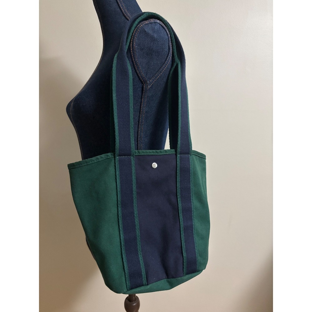 Y2K Green Navy Blue Canvas Tote Bag Snap Closure Preppy Shoulder Bag Purse